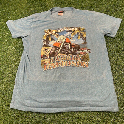 Harley Davidson Shirt Mens Extra Large Blue Short Sleeve Motorcycles Beach Y2K