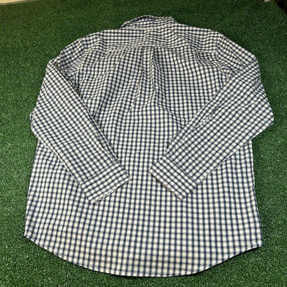 Chaps Shirt Mens Large Blue Pink Check Easy Care Button Up Long Sleeve New