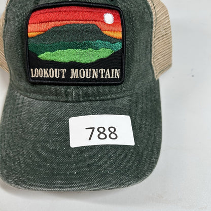Lookout Mountain Trucker Hat Cap Mens Snapback Green Tan Patch Logo Adjustable