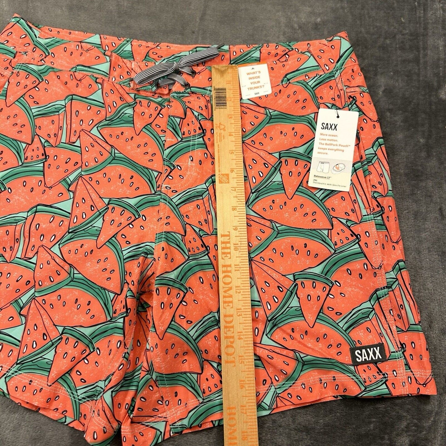 SAXX Betawave 2N1 Board Shorts Men 38" Red Watermelon AOP Drawstring Swim NEW