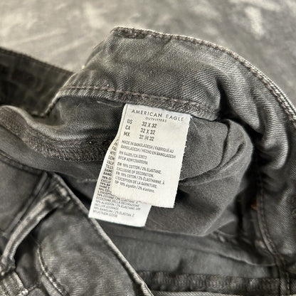 American Eagle Jeans Mens 32x32" Black Straight Denim Pants Distressed Ripped