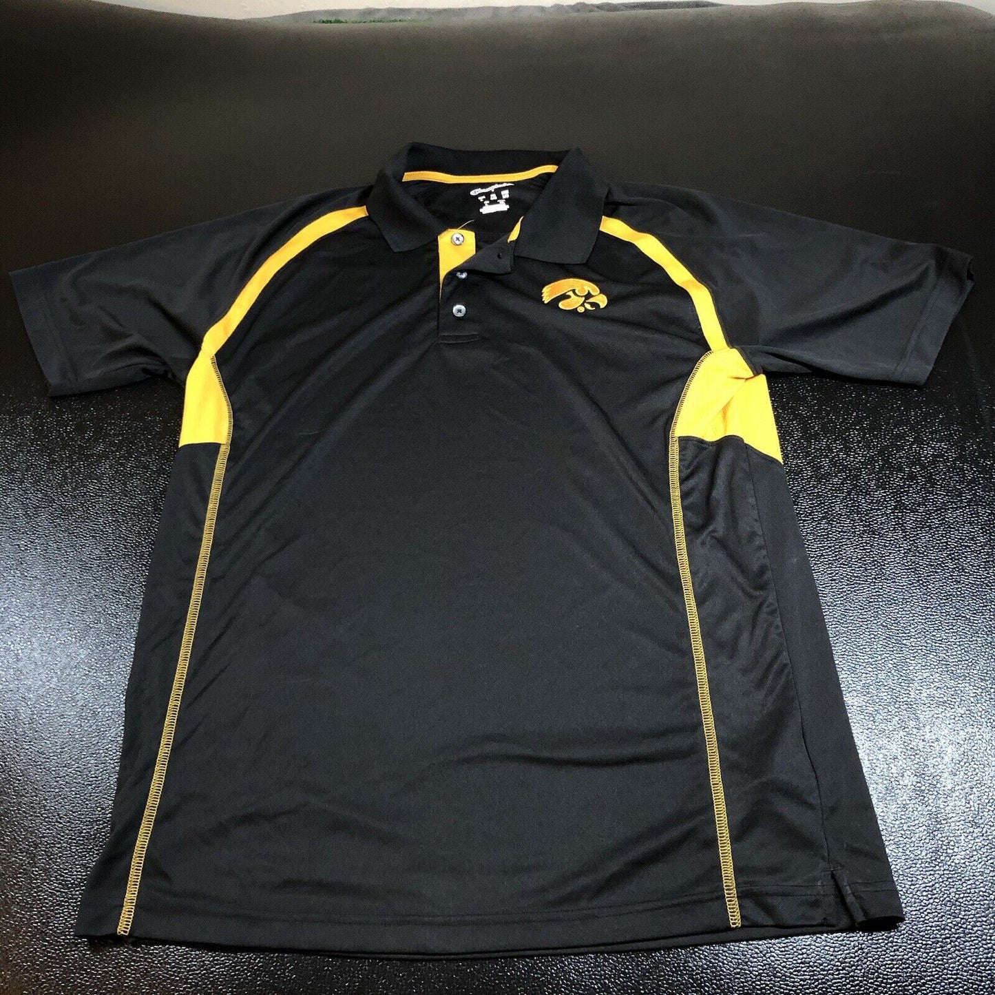 Iowa Hawkeyes Polo Shirt Mens Large Black Yellow Short Sleeve Champion Elite