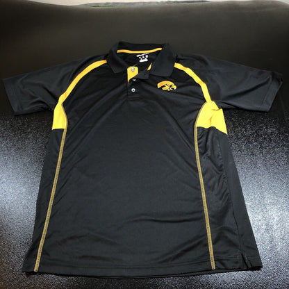 Iowa Hawkeyes Polo Shirt Mens Large Black Yellow Short Sleeve Champion Elite