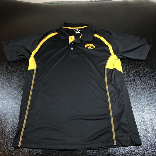 Iowa Hawkeyes Polo Shirt Mens Large Black Yellow Short Sleeve Champion Elite
