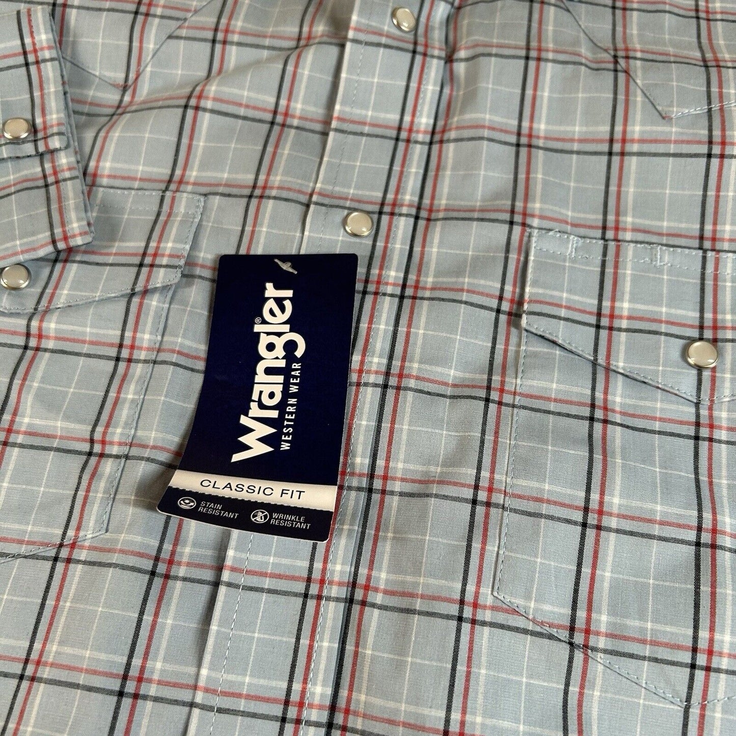 Wrangler Pearl Snap Shirt Mens Small Blue Red Plaid Cowboy Long Sleeve New