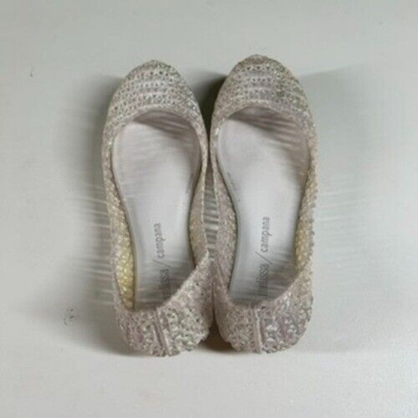 Mini Melissa Campana Ballet Flats Glitter Sparkle Shoes Clear Kids Size 2Y