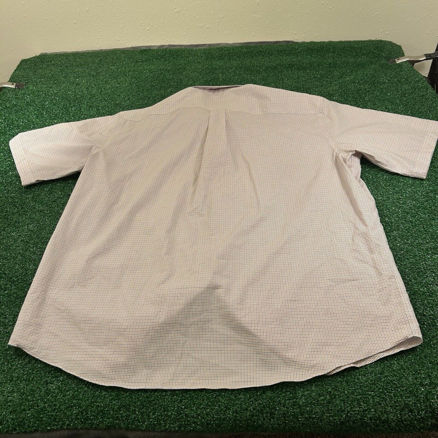 Jos a Bank Shirt Mens Extra Large Blue Orange Check Button Up Short Sleeve Work