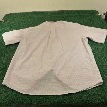 Jos a Bank Shirt Mens Extra Large Blue Orange Check Button Up Short Sleeve Work