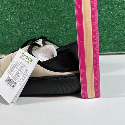 Crocs Classic Puff Mocs Beige Black Slip On Casual Comfort Shoes Womens 7 New