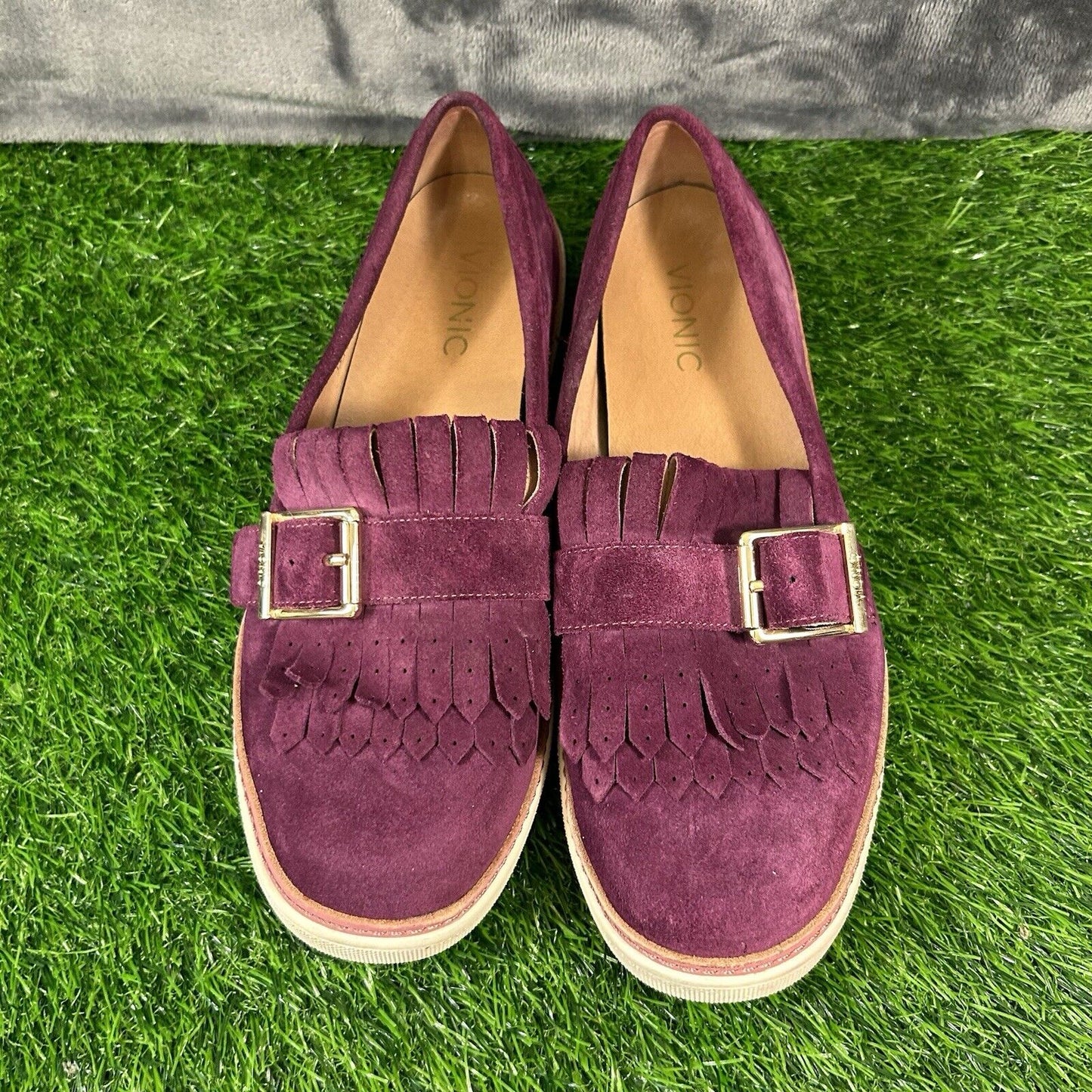 Vionic Cambridge Loafer Womens 9 M Purple Suede Moccasins Casual Comfort Buckle