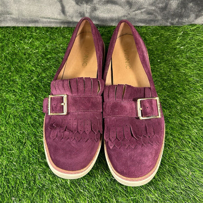 Vionic Cambridge Loafer Womens 9 M Purple Suede Moccasins Casual Comfort Buckle