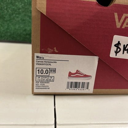 Vans Ward Womens 10 Pink White Shoes Sneakers Canvas Skateboarding Casual NEW