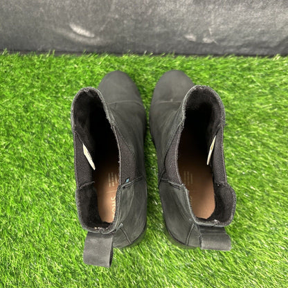 Toms Esme Boots Womens 9.5 Black Leather Ankle Booties Casual Block Heel Chelsea