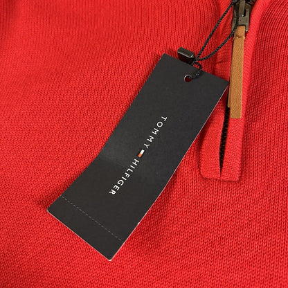 Tommy Hilfiger Sweater Mens Small Red Knit 1/4 Zip Sweatshirt Pullover NEW $79