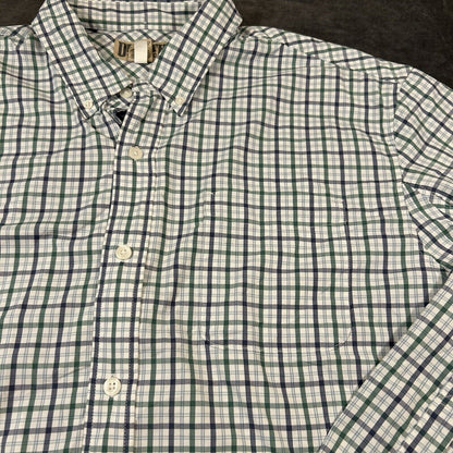 Duluth Trading Shirt Mens Extra Large White Green Check Button Up Nylon Stretch
