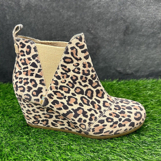 Toms Kelsey Boots Womens 7 Brown Black Leopard Booties Ankle Wedge Casual