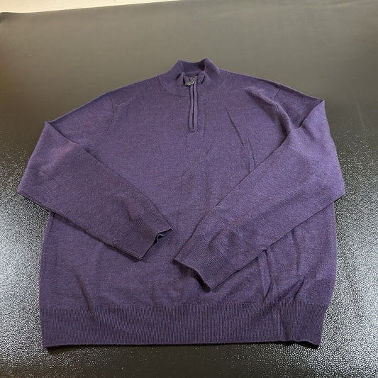 Jos a Bank Traveler Sweater Mens Large Purple Merino Wool Sweatshirt 1/4 Zip
