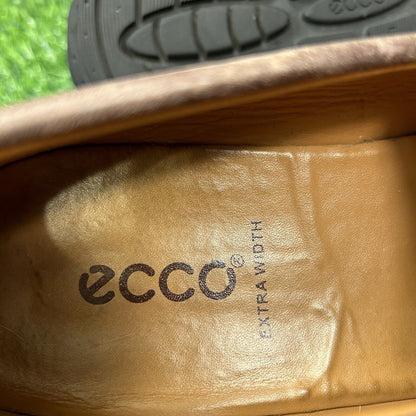 ECCO Loafer Mens 9 Brown Shoes Leather Slip On Casual Driving Comfort Square Toe