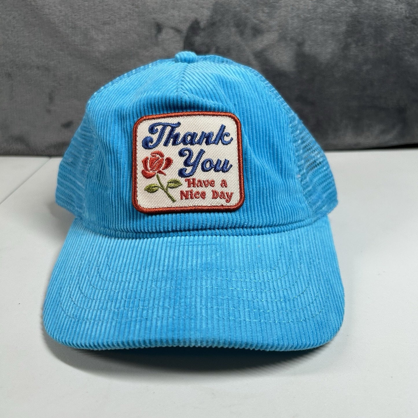 Might Fine 'Thank You Have a Nice Day' Corduroy Hat Cap Snapback Blue Womens