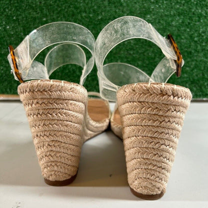 Steve Madden Uri Espadrille Wedge Sandals Clear Straps Buckle Heels Womens 10