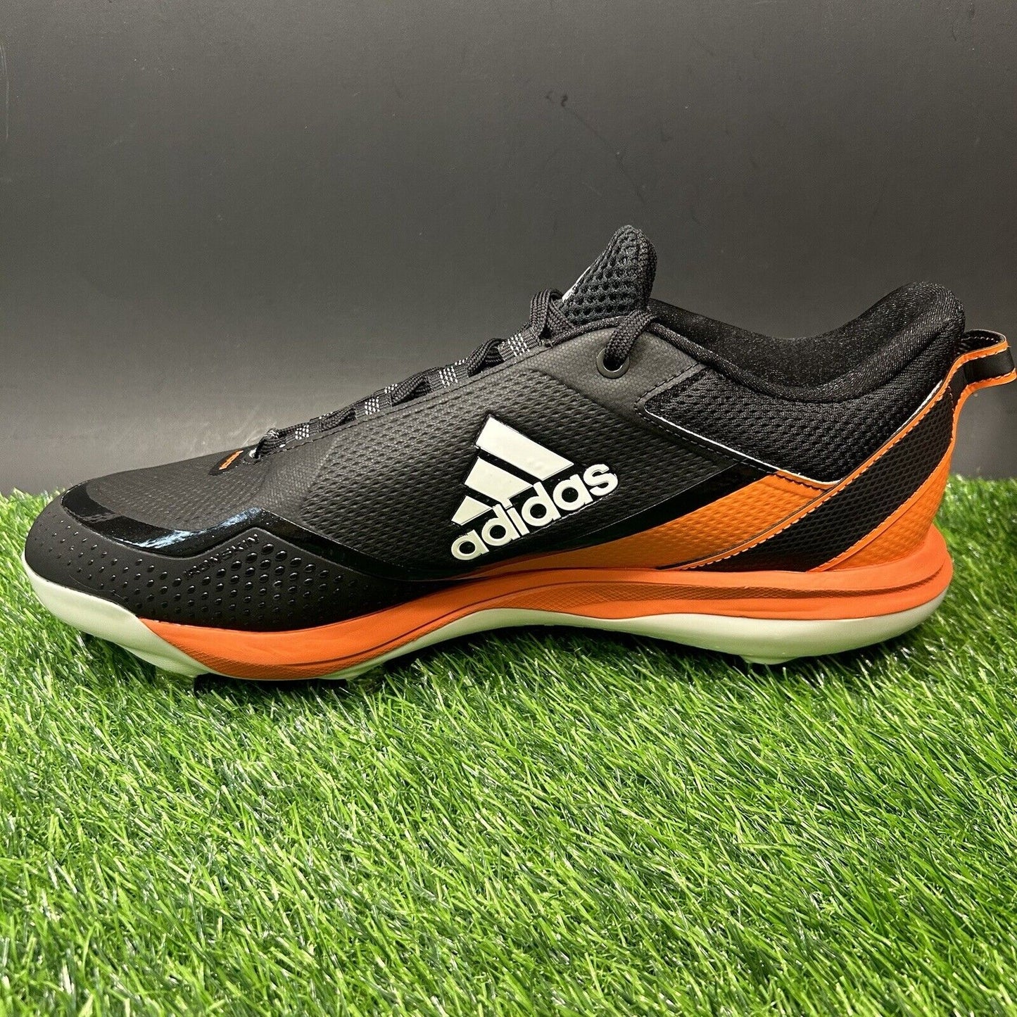 Adidas Icon 7 Mens 12.5 Black Orange Baseball Cleats Metal Low Top Brand New