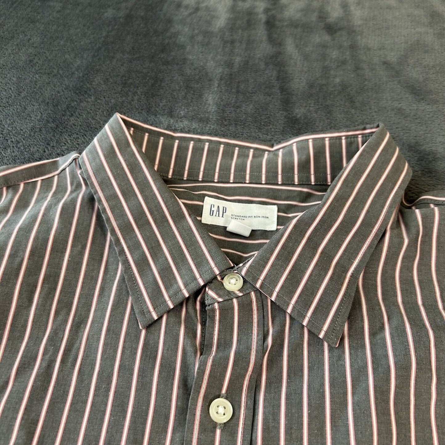 Gap Shirt Mens XXL 2XL Pink Gray Striped Button Up Long Sleeve Work Colorful