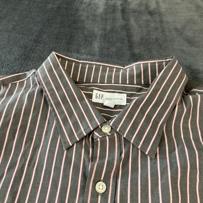 Gap Shirt Mens XXL 2XL Pink Gray Striped Button Up Long Sleeve Work Colorful