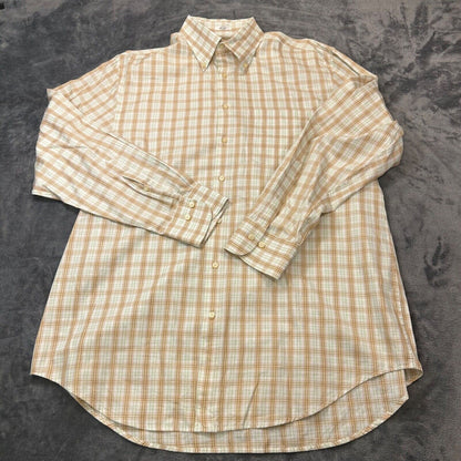 Peter Millar Shirt Mens Large Brown White Plaid Button Up Long Sleeve Casual