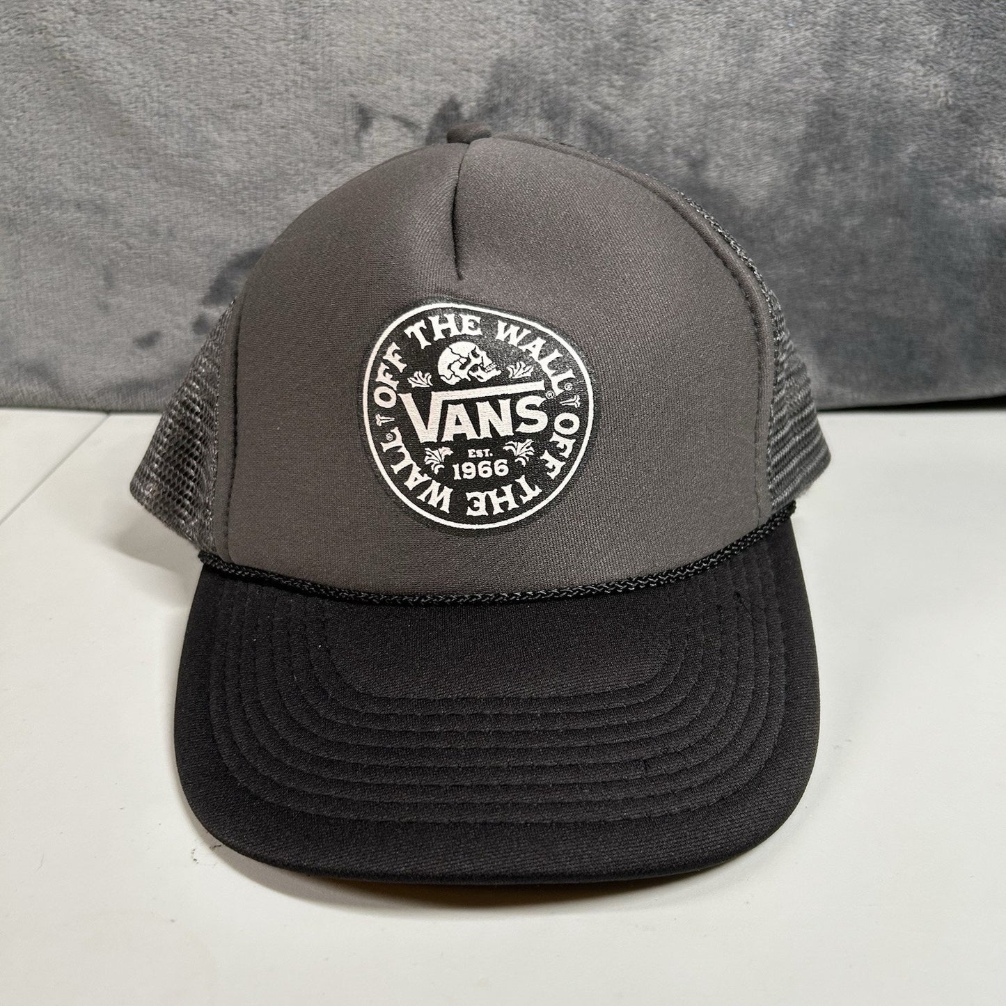 Vans Trucker Hat Cap Snapback Gray Black Foam Skater Y2K Otto Adjustable Mens