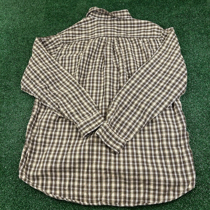 LL Bean Flannel Shirt Men Large Tall Brown Green Plaid Button Up Long Sleeve