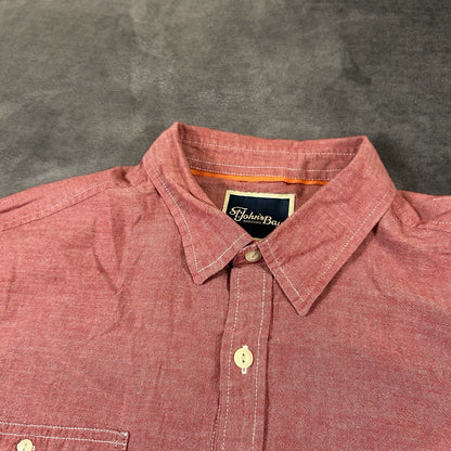St Johns Bay Shirt Mens Large Red Button Up Short Sleeve Double Pocket Casual