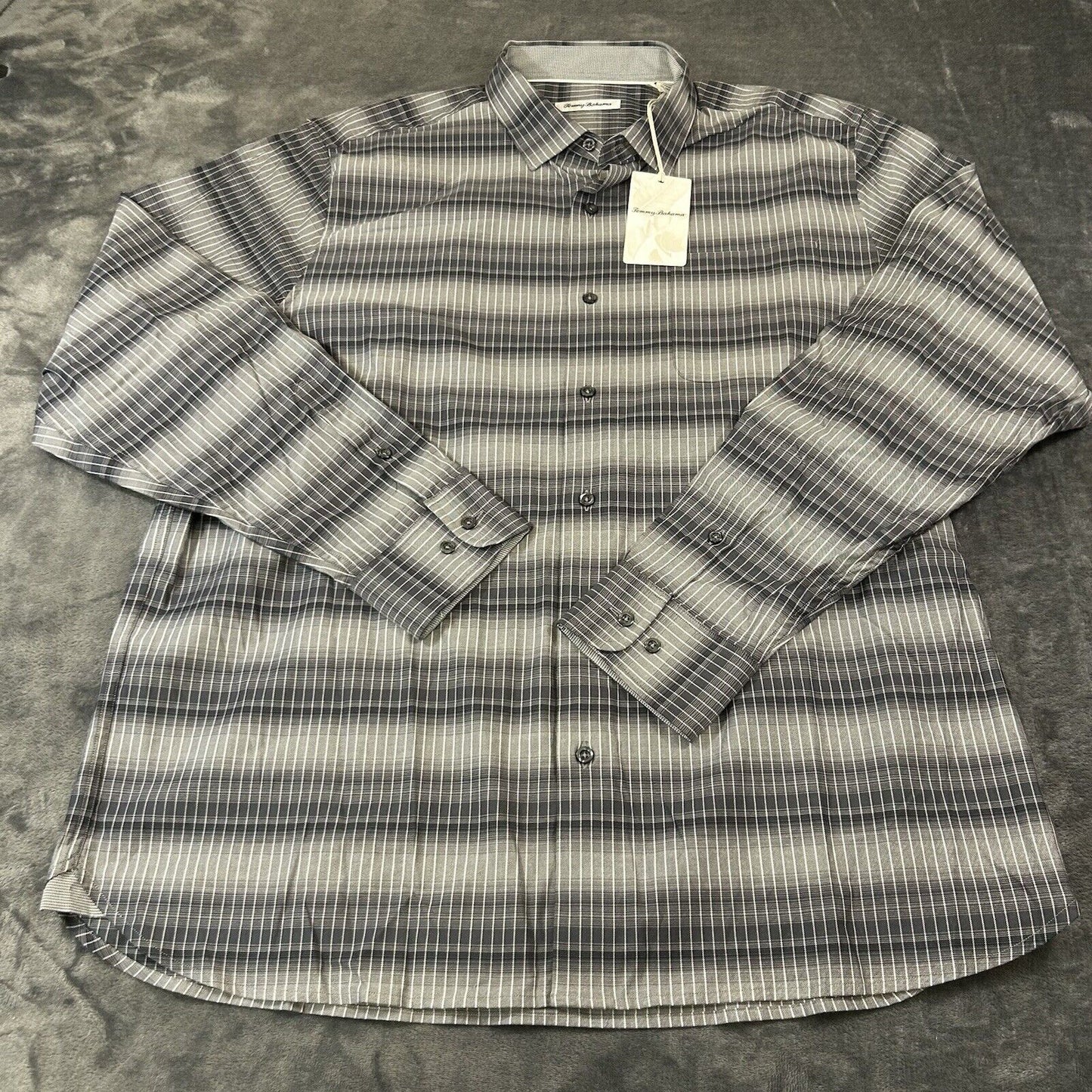 Tommy Bahama Shirt Mens XLT Gray Black Lazlo Ombre Stripe Button Up LS NEW $168