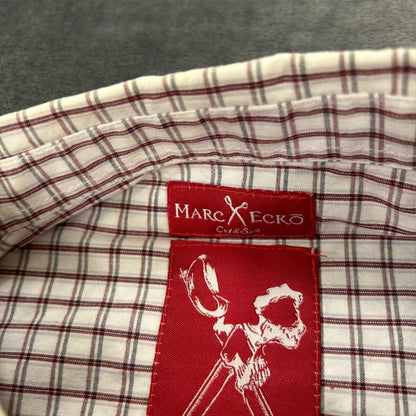 Marc Ecko Cut & Sew Shirt Mens Medium White Red Plaid Button Up Long Sleeve