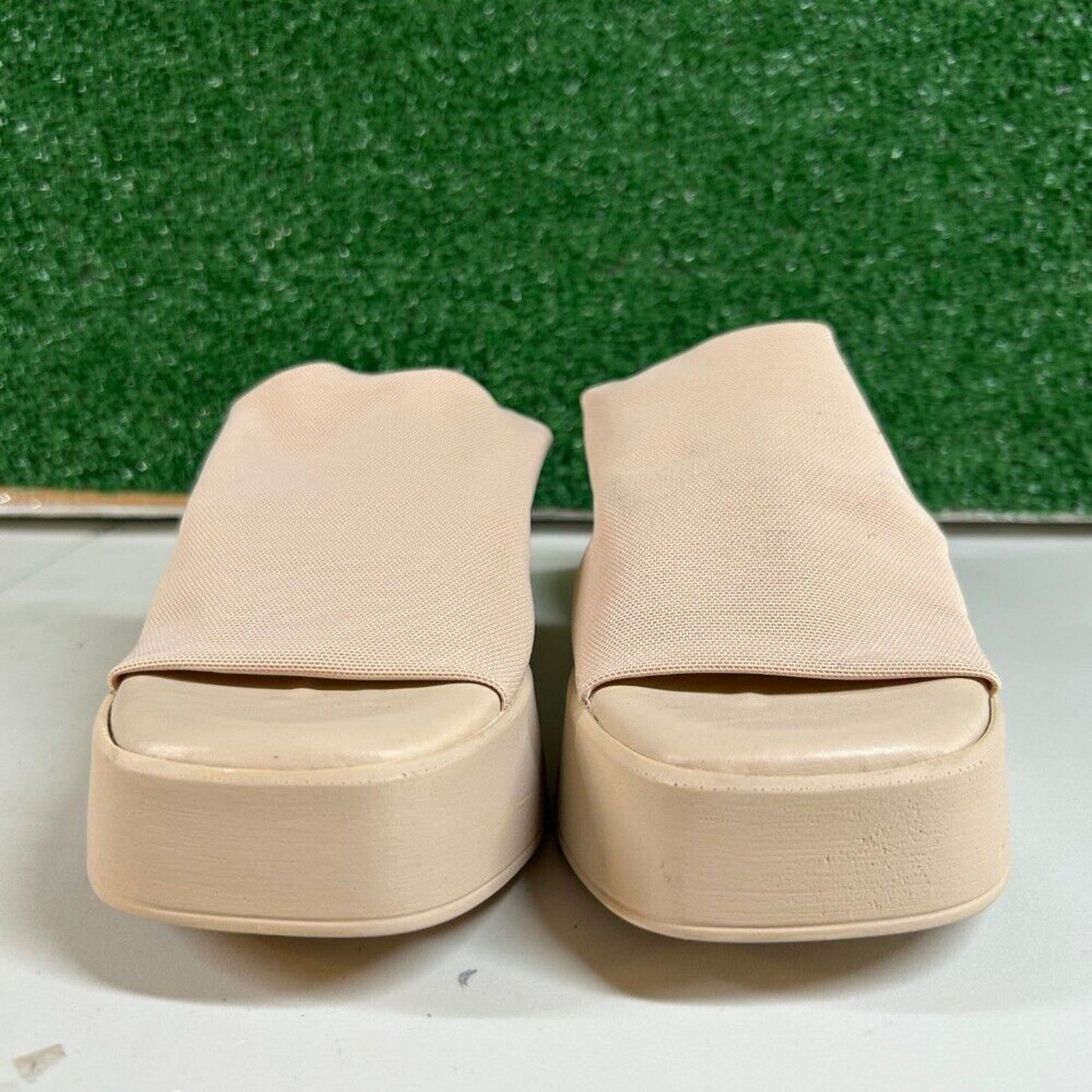 Steve Madden Slinky 30 Platform Sandals Slides Beige Chunky Heel Y2K Womens 6