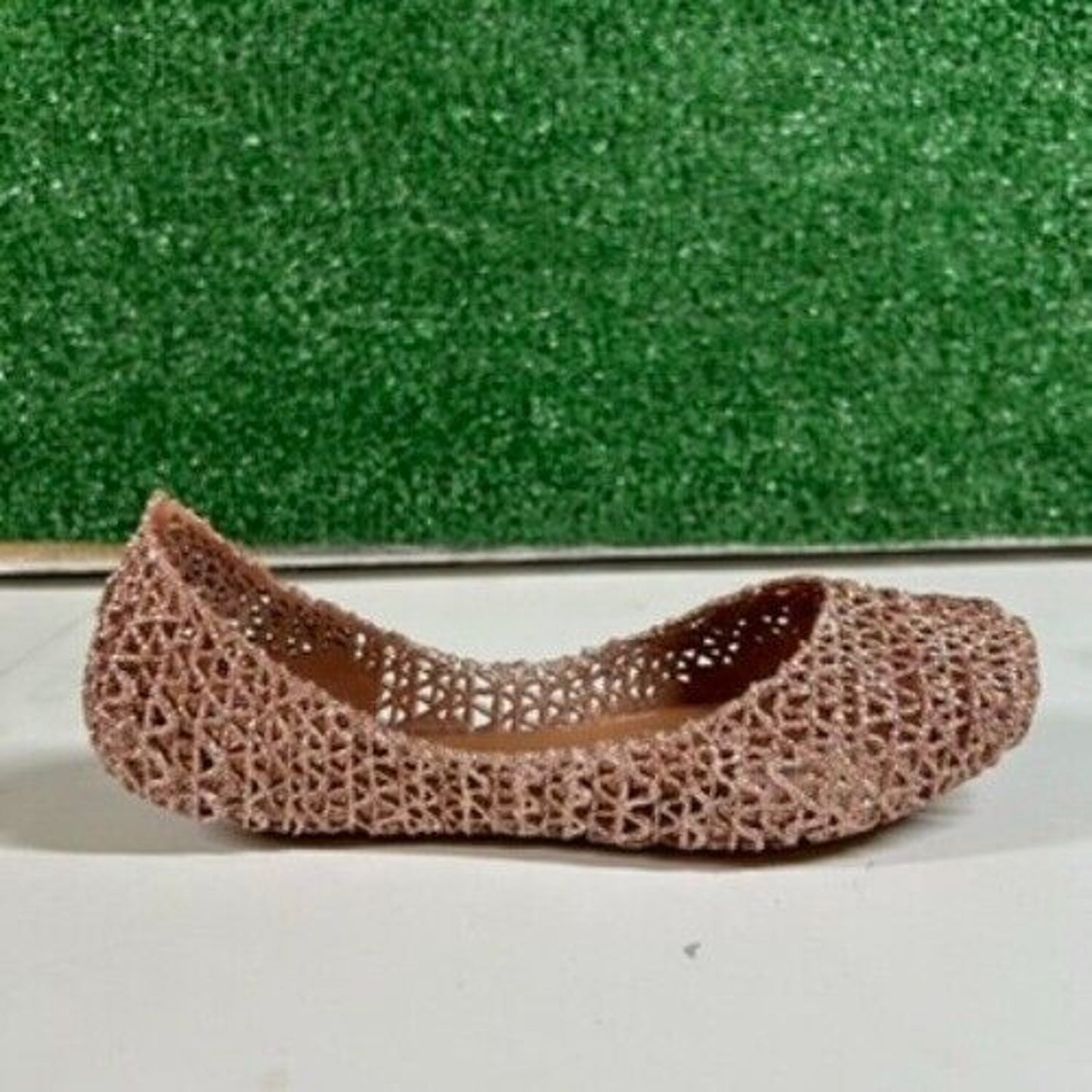 Mini Melissa Campana Glitter Ballet Flats Sparkle Shoes Rose Gold Kids Size 3Y