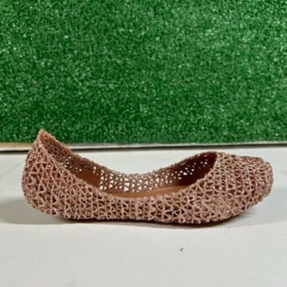 Mini Melissa Campana Glitter Ballet Flats Sparkle Shoes Rose Gold Kids Size 3Y