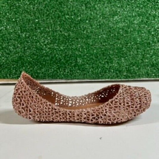 Mini Melissa Campana Glitter Ballet Flats Sparkle Shoes Rose Gold Kids Size 3Y