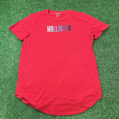 Hollister Shirt Mens Medium Red Short Sleeve Embroidered Spellout Y2K Casual