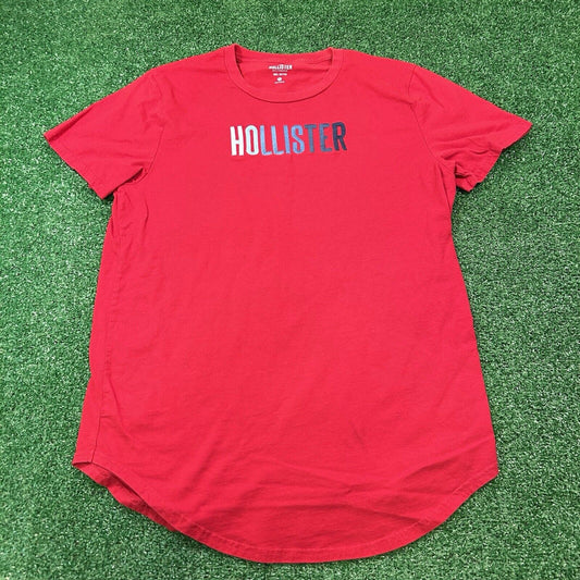 Hollister Shirt Mens Medium Red Short Sleeve Embroidered Spellout Y2K Casual