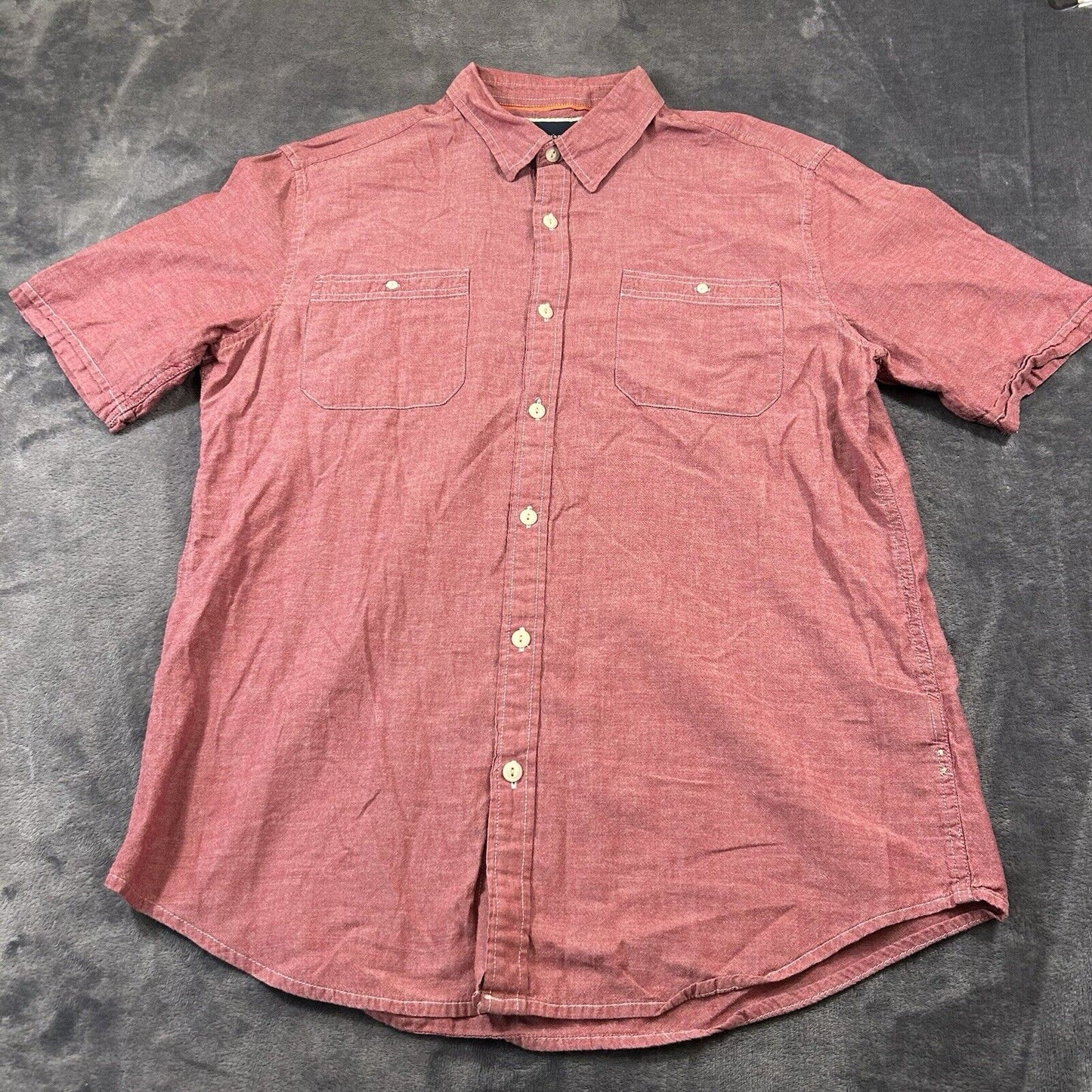 St Johns Bay Shirt Mens Large Red Button Up Short Sleeve Double Pocket Casual