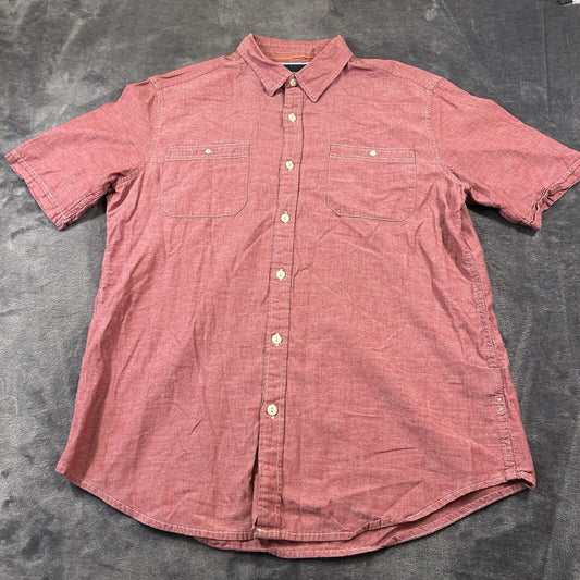 St Johns Bay Shirt Mens Large Red Button Up Short Sleeve Double Pocket Casual
