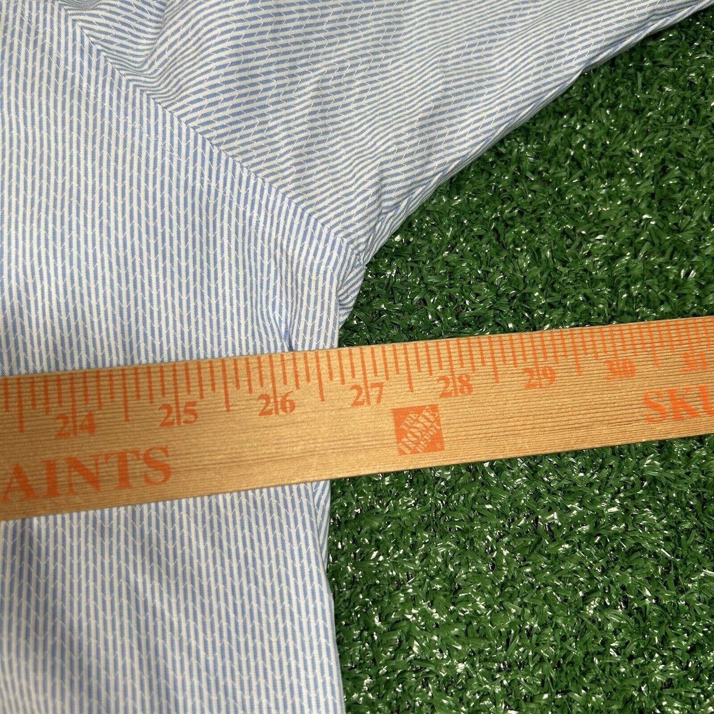 Van Heusen Shirt Men 18.5 34/35 Blue White Striped Stretch Button Up Long Sleeve