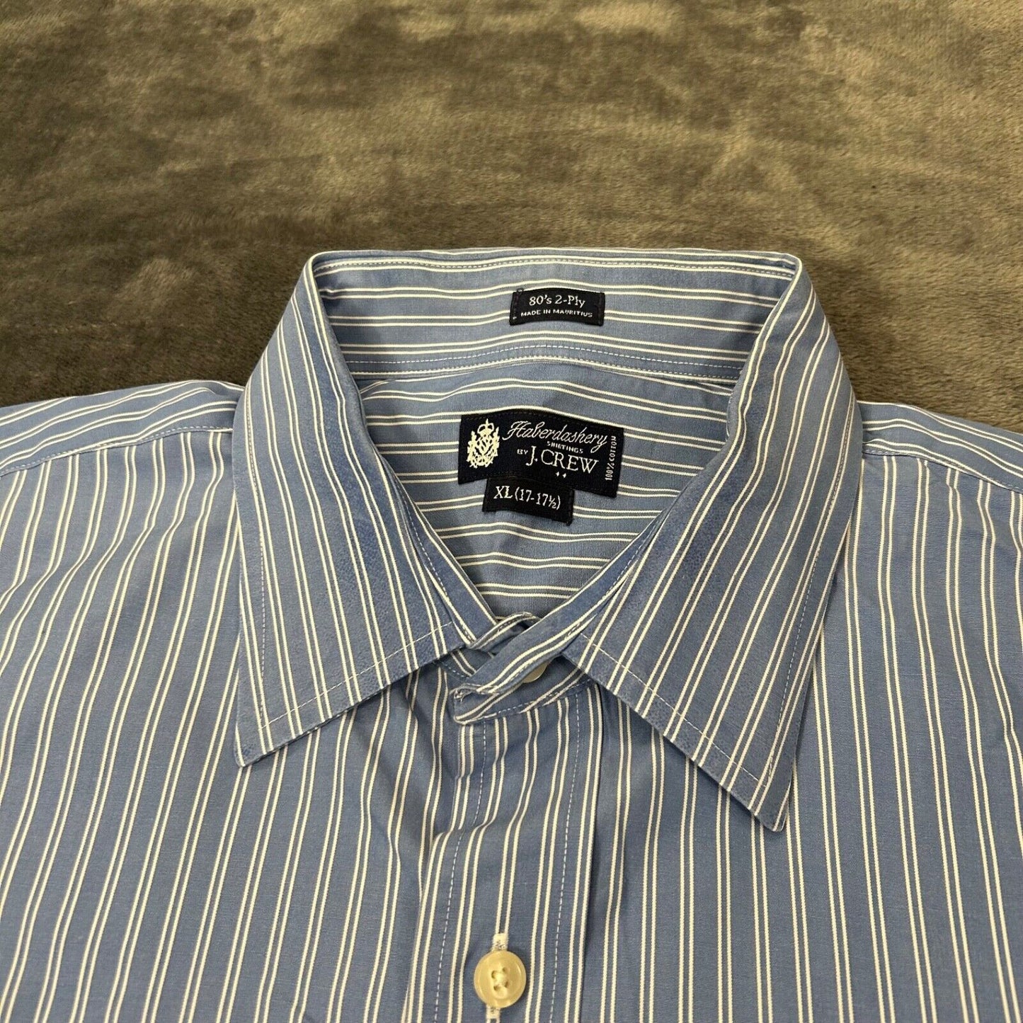 J Crew Shirt Mens Extra Large 17 17.5 Blue White Striped Button Up Long Sleeve