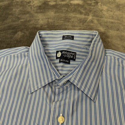 J Crew Shirt Mens Extra Large 17 17.5 Blue White Striped Button Up Long Sleeve