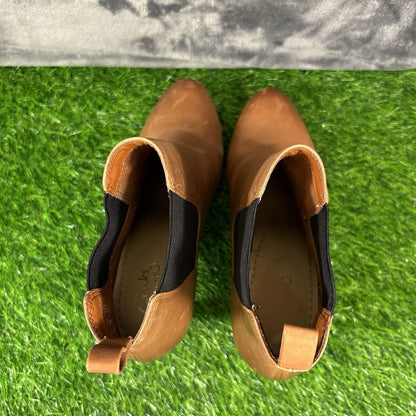 Clarks Carlita Quinn Boots Womens 7 M Brown Ankle Bootie Leather Pull On Heeled