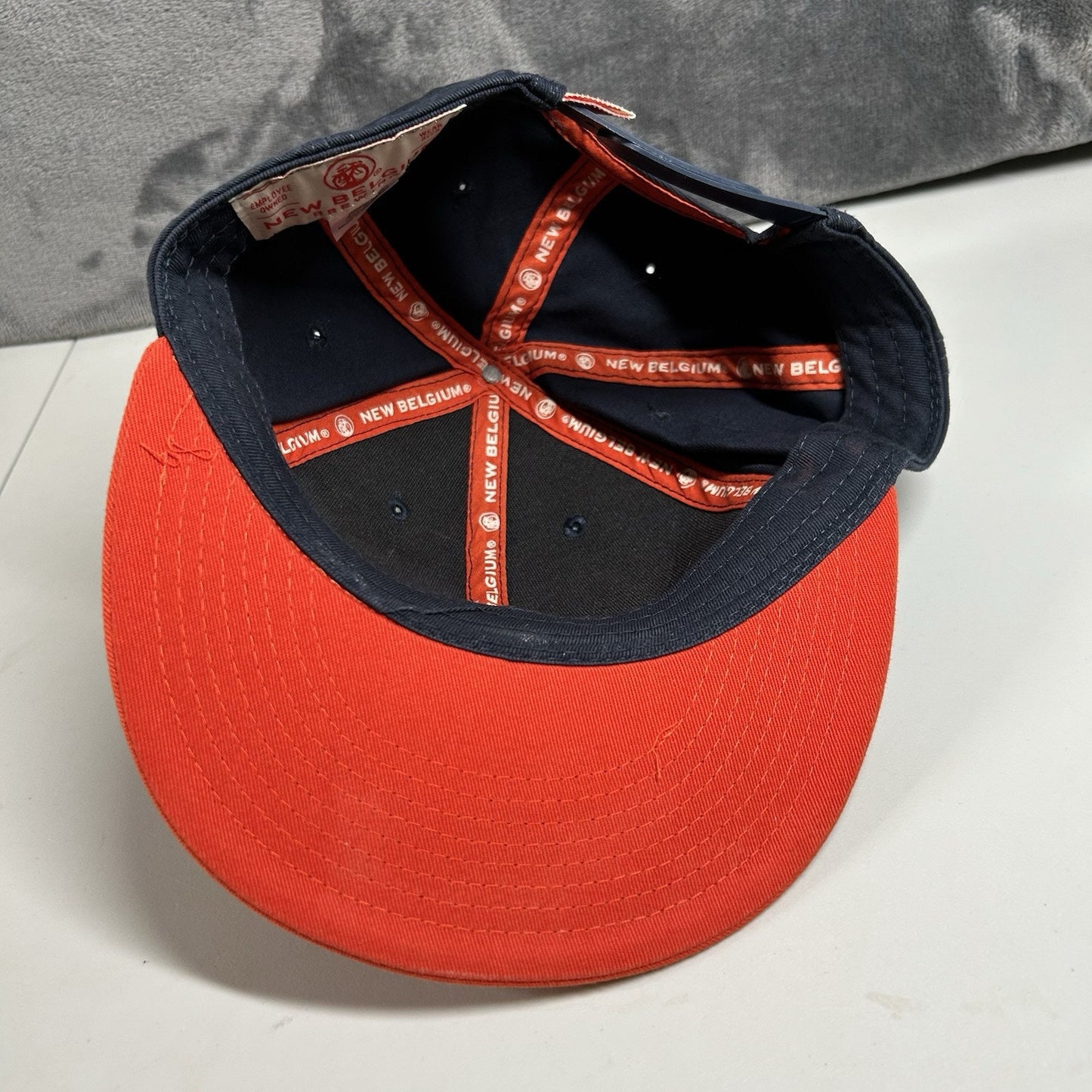 New Belgium Brewing Fat Tire Hat Cap Mens Snapback Navy Orange Adjustable Beer