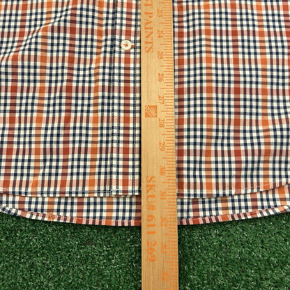 Izod Shirt Mens Extra Large Orange Blue Check Button Up Short Sleeve Colorful