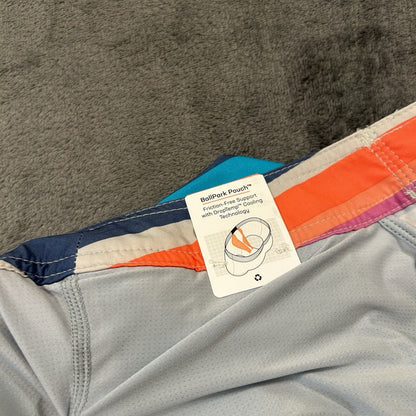 SAXX Betawave 2N1 Board Shorts Men 34" Orange Blue Striped Drawstring Swim NEW