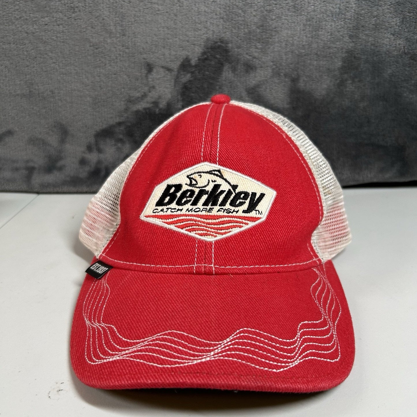 Berkley Trucker Hat Cap Mens Snapback Red White Catch More Fish Fishing Adjust