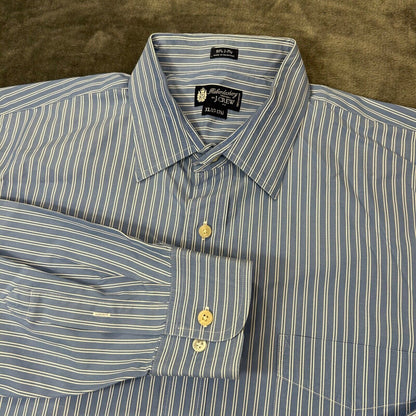 J Crew Shirt Mens Extra Large 17 17.5 Blue White Striped Button Up Long Sleeve